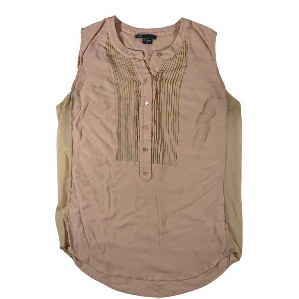 Vince Women’s Small Silk Peach Sleeveless Blouse Sheer Side Panels